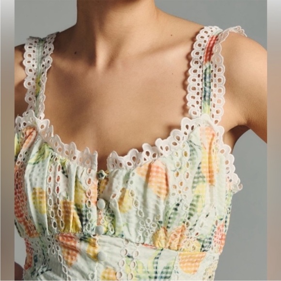 Anthropologie Ruffled Citrus Eyelet Dress- XXS - Picture 4 of 9